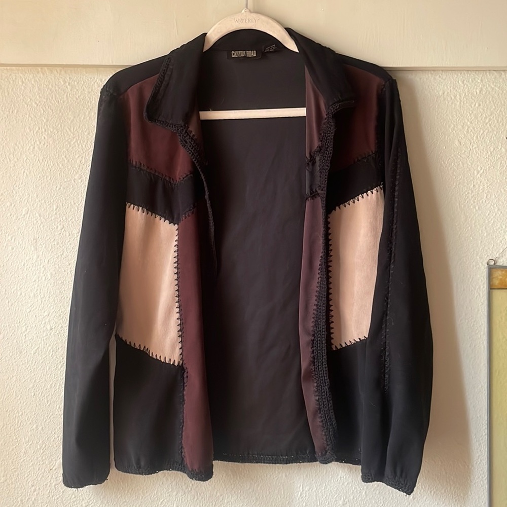 Vintage Canyon Road colorblock open front long sleeve blouse cardigan